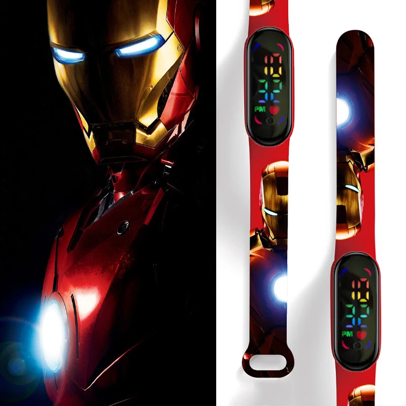 New cartoon Children\'s Watch Anime figure spiderman Iron Man Print LED Electronic Waterproof Sports Bracelet Watch kids gifts