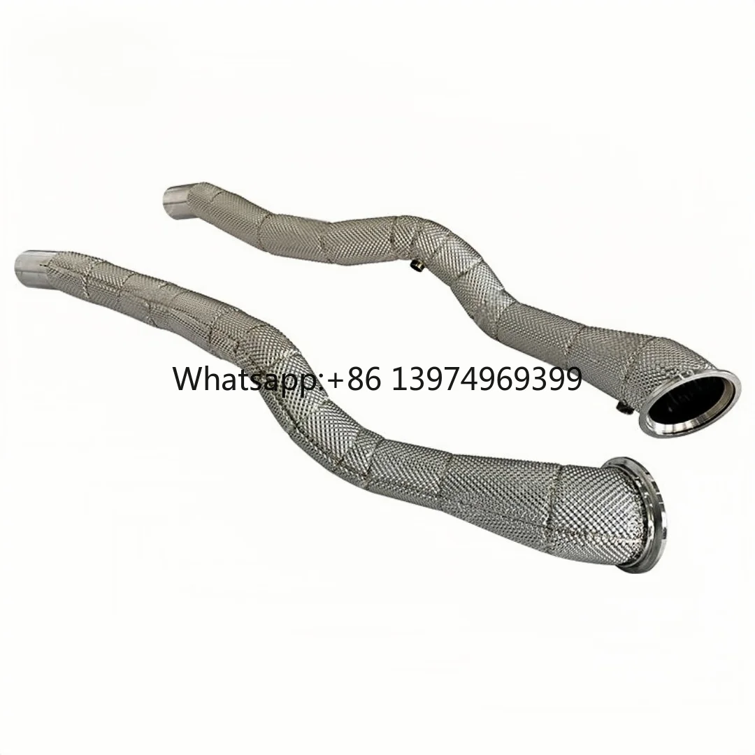 For DEX Stainless Steel 1.5mm Thick Smooth Finish High Flow Exhaust Downpipe with Heat Shield for 2012-2017 Ferrari F12 6.3 V12