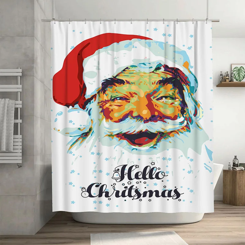 

Tuniu Праздничная занавеска для душа с Санта-Клаусом, забавный рождественский декор, водонепроницаемый набор для ванной комнаты, праздничный домашний акцент, милый узор с оленями