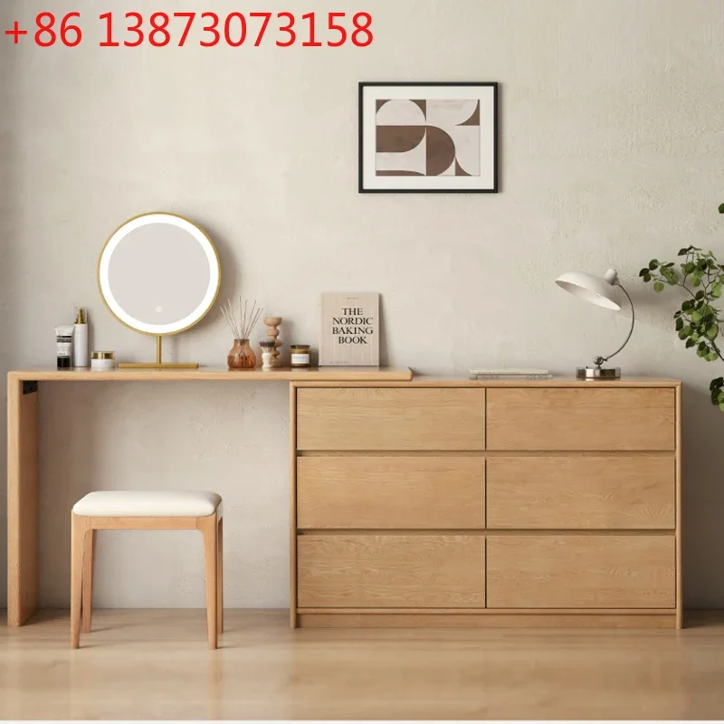 Pure solid wood oak bedroom chest dresser computer table integrated L-shaped corner dressing table Japanese log