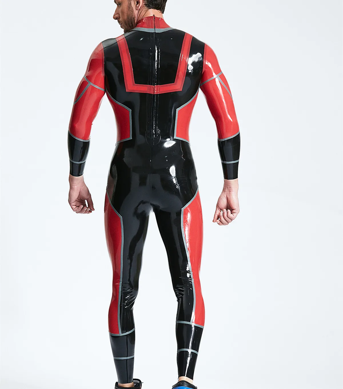 NEU 100% Latex Rubber Gummi Uniform Catsuit Ganzanzug   tight Two tone patchwork uniform