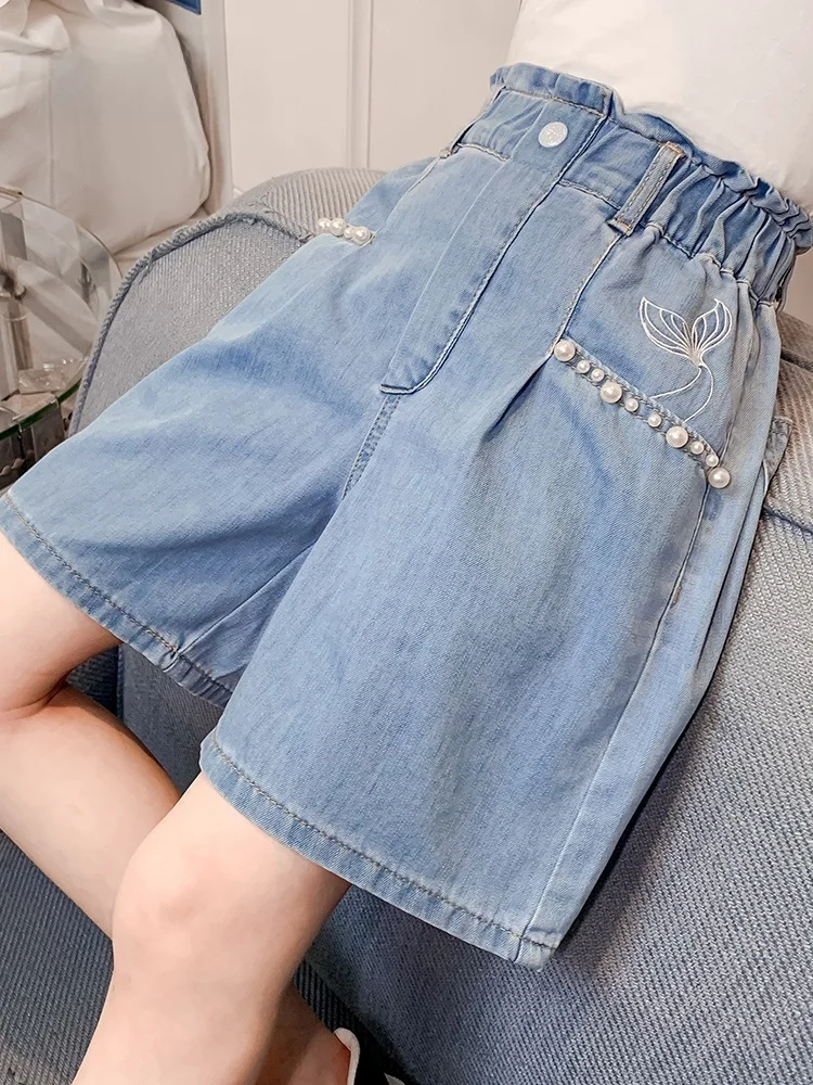 jean-court-decontracte-pour-filles-rosinier-taille-elastique-vetements-d'ete-pour-enfants-de-5-a-14-ans