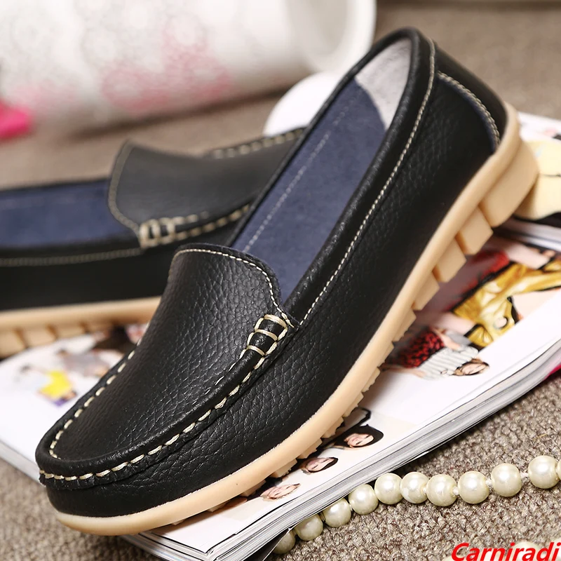 

Fashion Lightweight Genuine Leather Bean Casual Shoes Women Comfortable Soft Slip On Flats Loafers Ladies Non-slip Walking Shoes