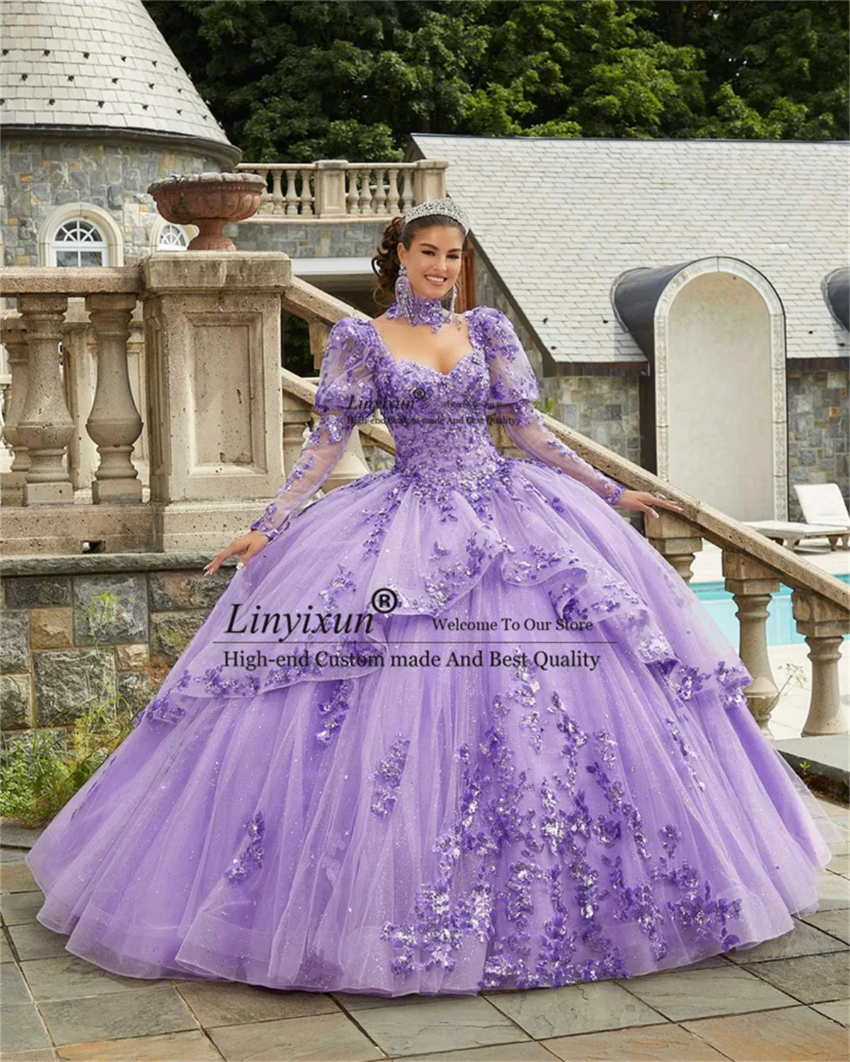 Księżniczka suknie balowe Quinceanera sukienki 2024 koraliki aplikacje koronkowe słodkie 16 sukienka z Cape Court Train Vestido 15 De XV Años