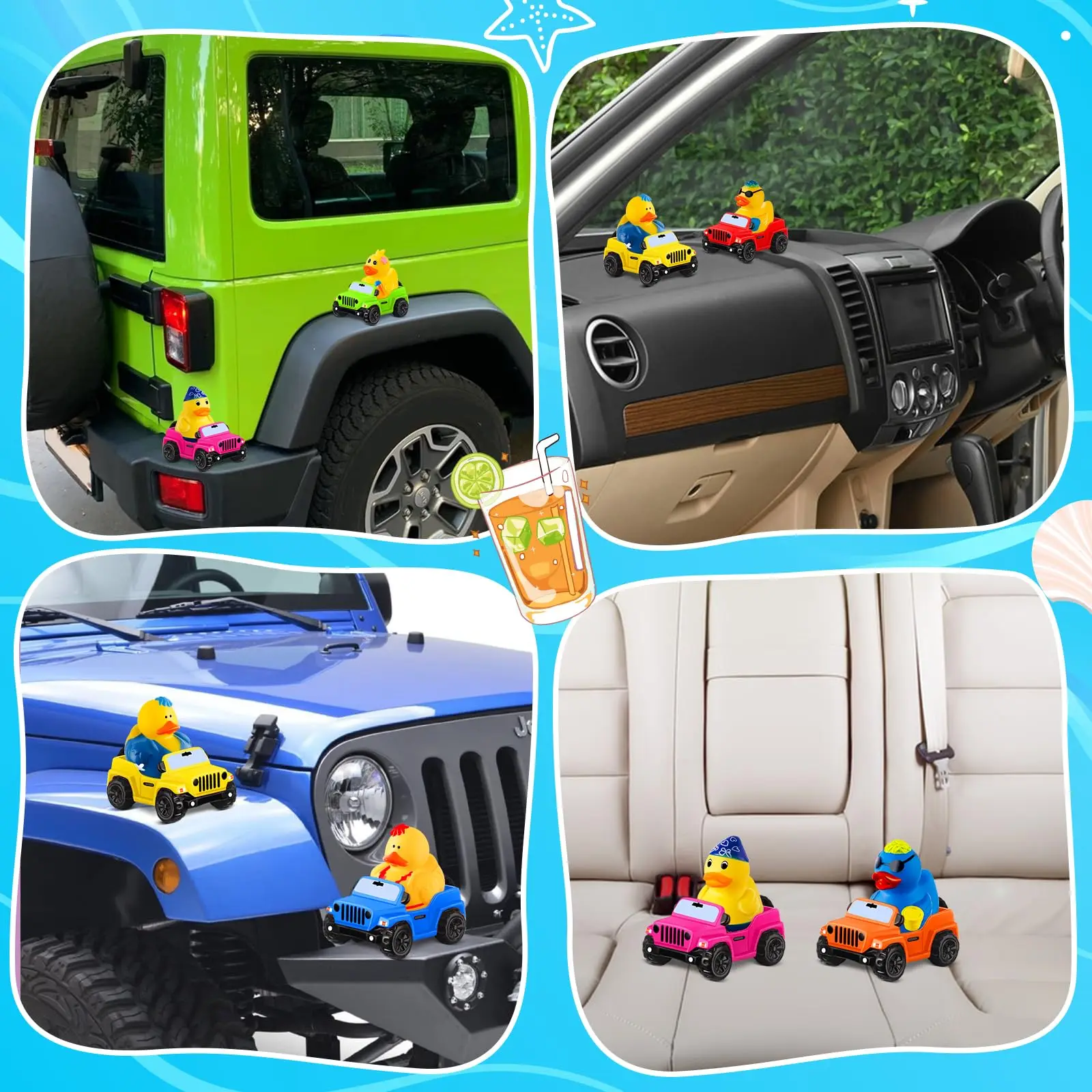 24 szt. letnich gumowych kaczek Jeep Ducks, letnich gumowych kaczek plażowych, 3,5-calowych kaczek Jeep Ducks do duckingu, jeepów dla 2-calowych kaczek, 12 Su