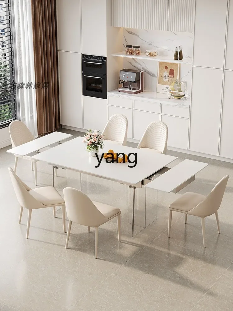 Yjq Acrylic Suspension Dining Table Cream Style Household Small Apartment Rectangular Stone Plate Retractable