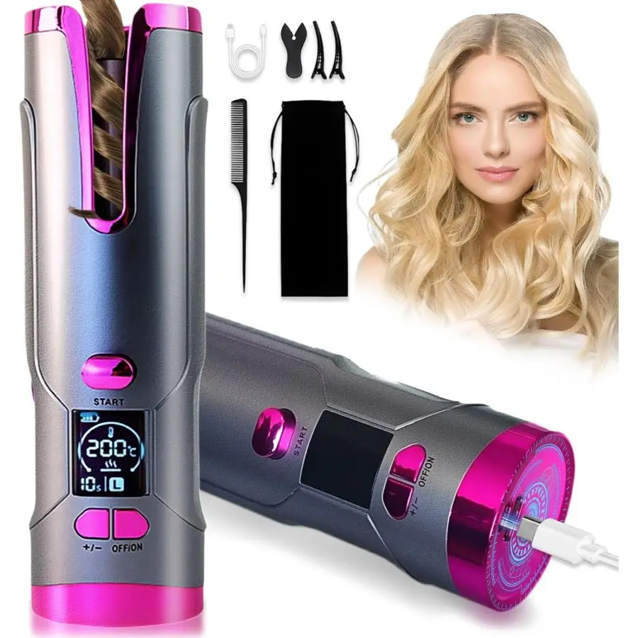 

Автоматическая щипцы для завивки волос 3/4 дюйма, беспроводная автоматическая щипцы для завивки волос с перезаряжаемой от USB, автоматические щипцы для завивки волос для длинных волос