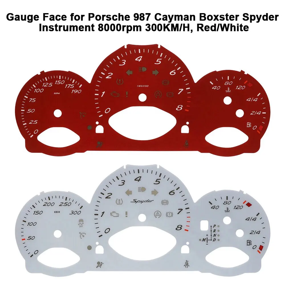 

Instrument 8000rpm 300KM/H Gauge Face for Porsche 987 Cayman Boxster Spyder, Red/White