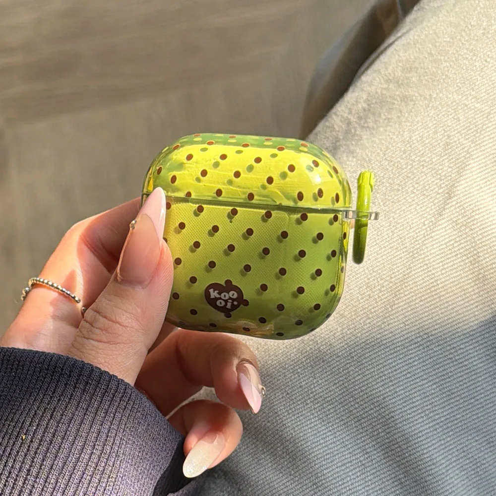 Fashion Green Transparent Full Screen Polka Dot Pattern Soft Earphone Case for AirPods 4 Protection Cover for AirPods Pro 2 3