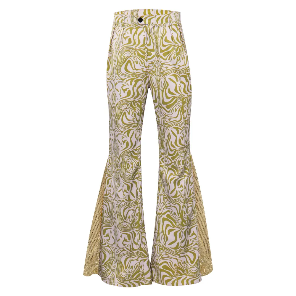 ريترو ديسكو تأثيري حلي للرجال ، تنكر جرس بنطلون ، تسلق Bottoms مضيئة ، ملابس الخيال ، الكبار ، 70s ، 80s