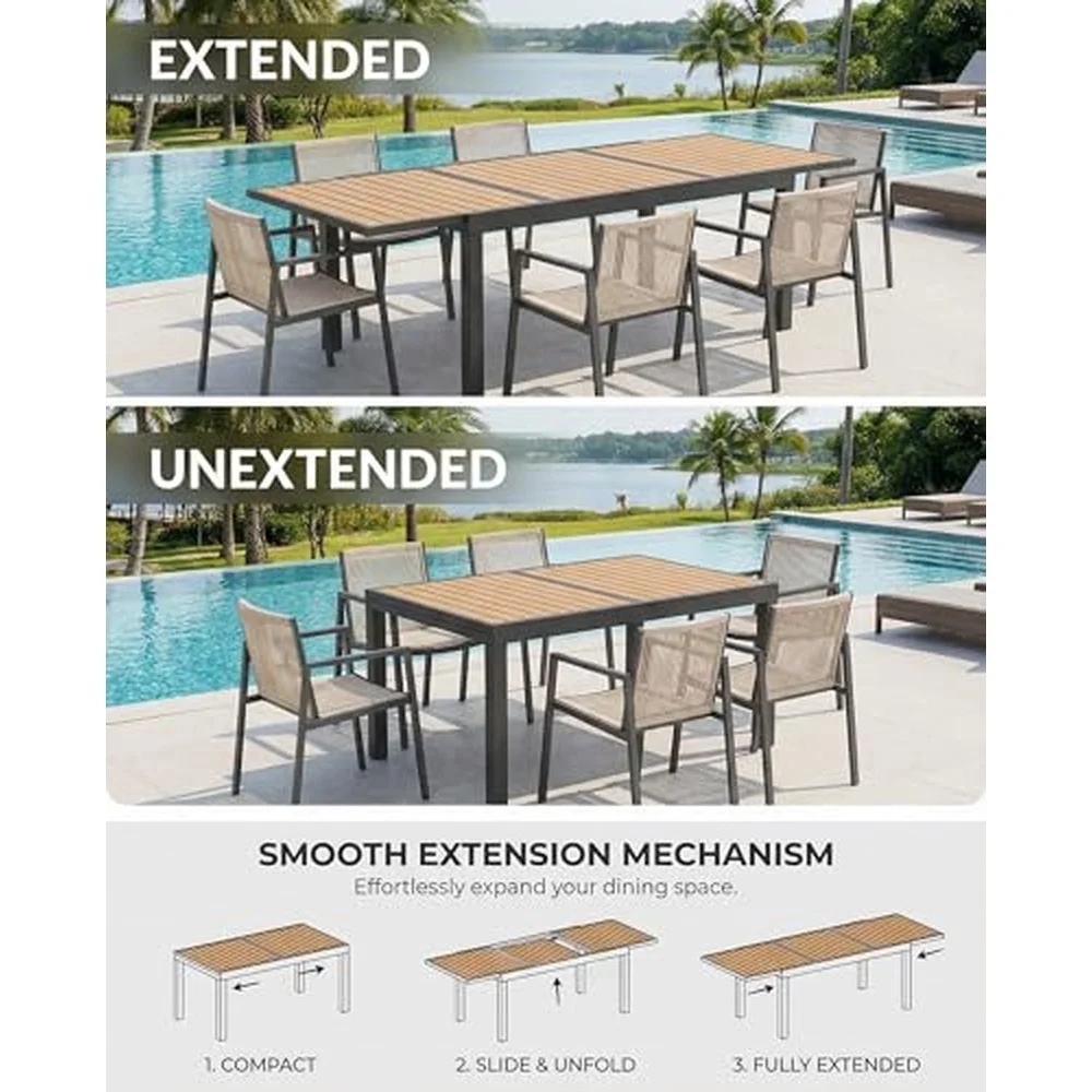 Expandable Patio Dining Table for 4 8 People Aluminum Outdoor Square Table(55