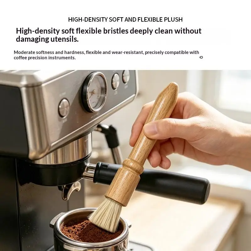 1 Stück Kaffeerengierbürste mit Naturholzgriff und Weichen Borsten für die Reinigung von Kaffeebars und Espressomaschinen – Detail 5