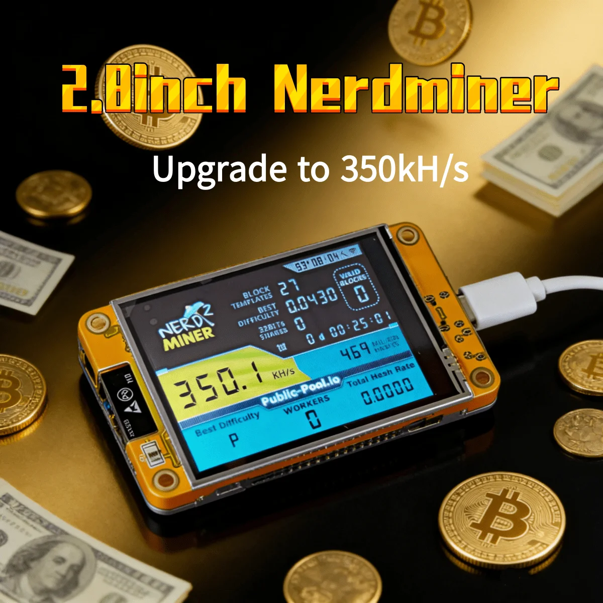 

NerdMiner V2 350kh/s 2.8 Inch Display BTC Solo Lottery Nerd Miner Crypto Bitcoin Mining Machine майнер