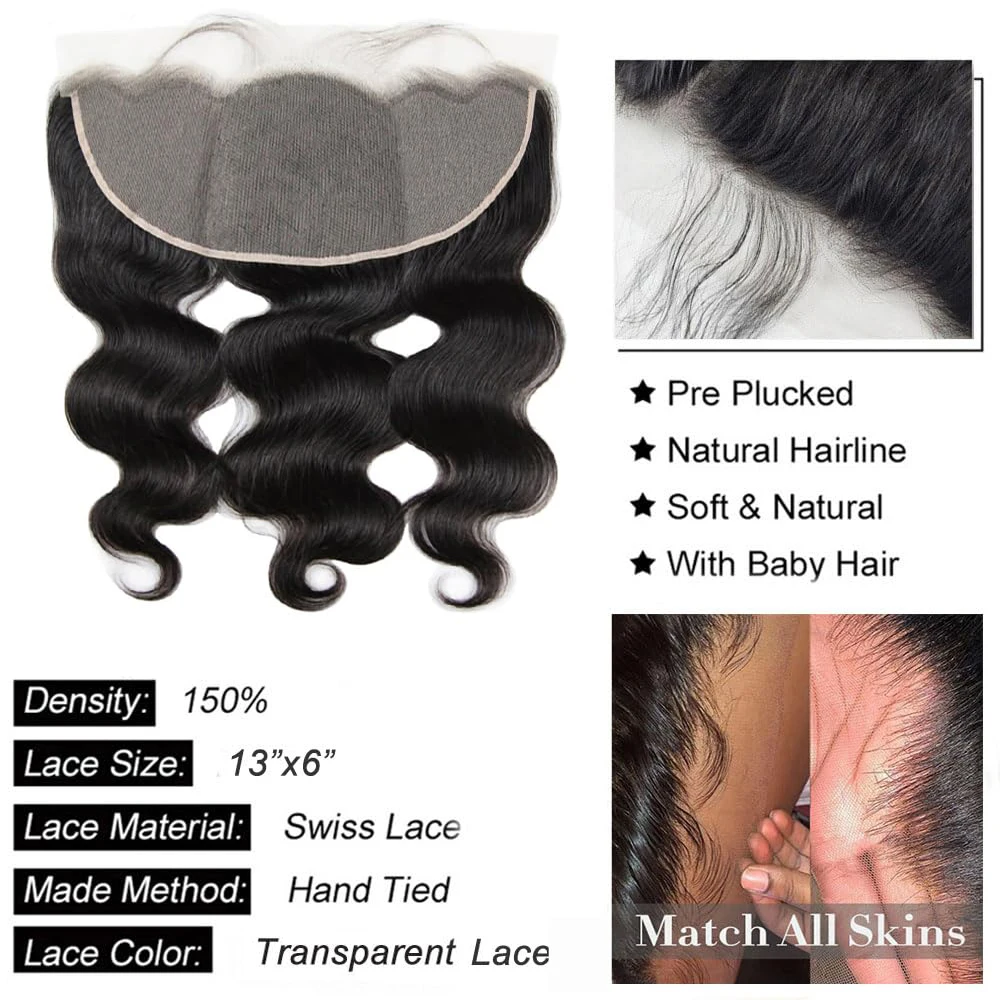 شعر بشري مموج 13x6 دانتيل أمامي منزوع مسبقًا بكثافة 150% لون طبيعي شعر عذراء برازيلي 12-22 بوصة