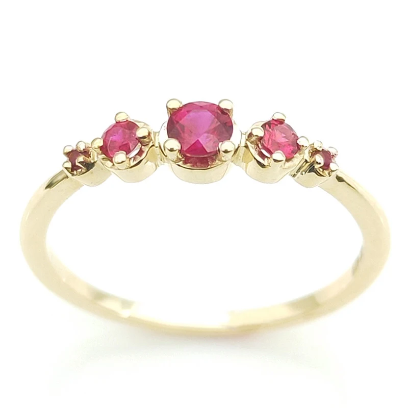 HELON Solid 18K AU750 Yellow Gold Round VS 0.23ct Genuine Ruby Gemstone Engagement Ring Women Trendy Exquisite Jewelry