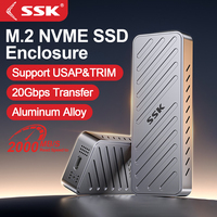 SSK M.2 NVMe SSD Enclosure 20Gbps External Hard Drive Case Tool Free Aluminum Alloy NVMe To Type-C SSD Case Adapter for PC Case