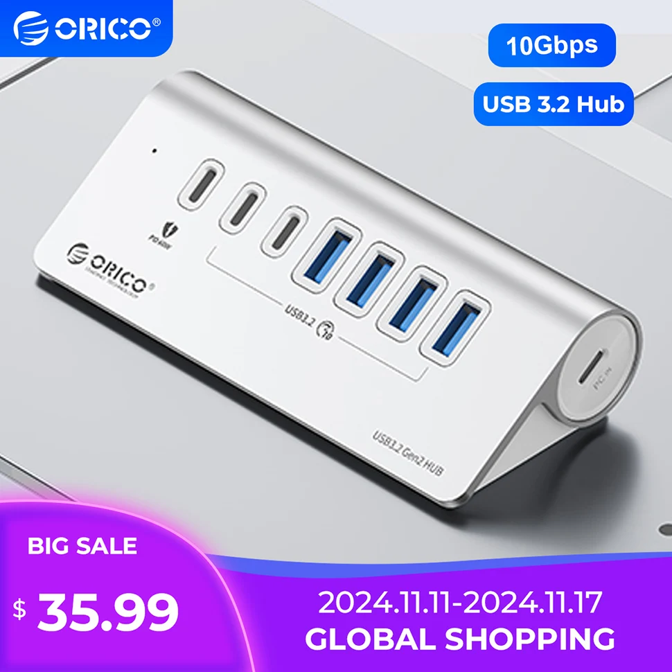 ORICO Multi 4/7 Port USB3.2 Splitter USB A Type C Hub Dock Station with Card Reader Charger Switch Adapter for MacBook PC Laptop