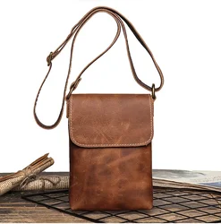 Genuine Leather Cellphone Pouch With Shoulder Strap Men Women Shoulder Bag Small Crossbody Bag Fashion Sling Bag For Outdoor
