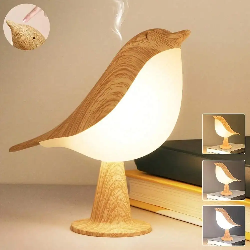 Touch-Controlled Bird Night Light, 3-Color Dimmable Rechargeable, Bedroom Decor & Holiday Gift