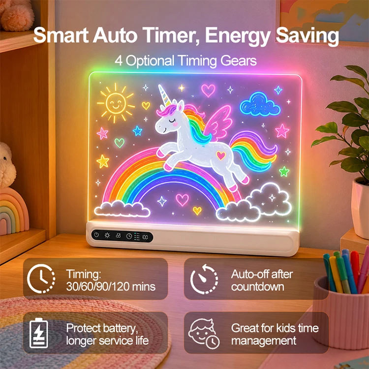 16'' Rechargeable LED Drawing Board, Birthday Christmas Gift, Light Up Drawing Tablet with 7 Colors & 14 Lighting Effects