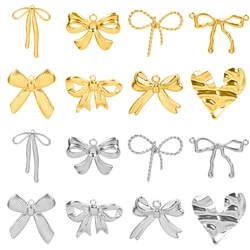 10PCS Butterfly Bow Stainless Steel Pendants Charms Hammered Heart Shaped Leaf Pendants DIY Jewelry Making for Necklace Earrings