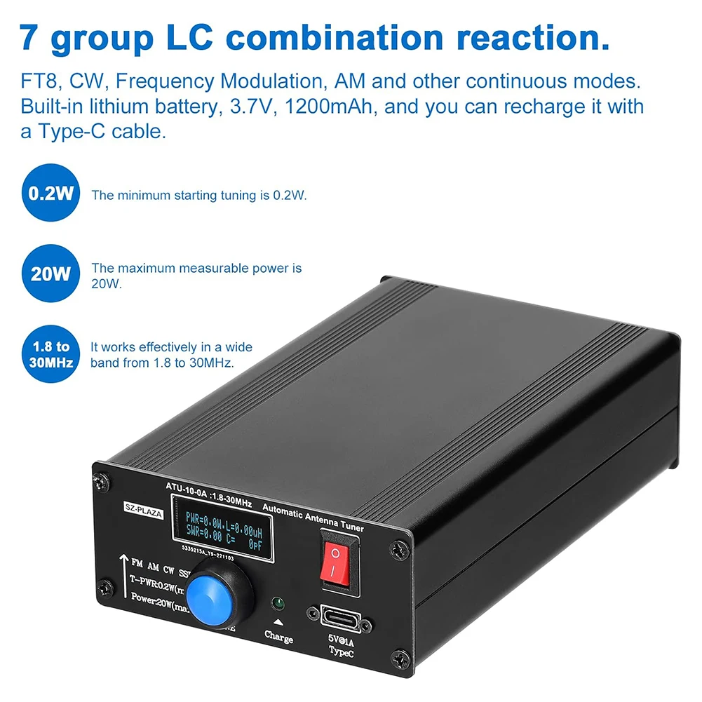 1szt ATU-10-0A SW Automatyczny tuner antenowy 20W 1.8-30MHz Miernik fali stojącej Wyświetlacz OLED ATU Mini tuner antenowy