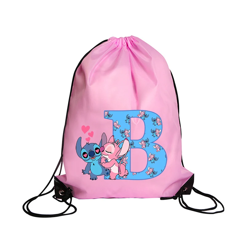 Stitch Disney Drawstring Bag Sports Waterproof Backpack Bundle Pocket Terylene Basketball Bags Cartoon Anime Birthday Cute Gifts