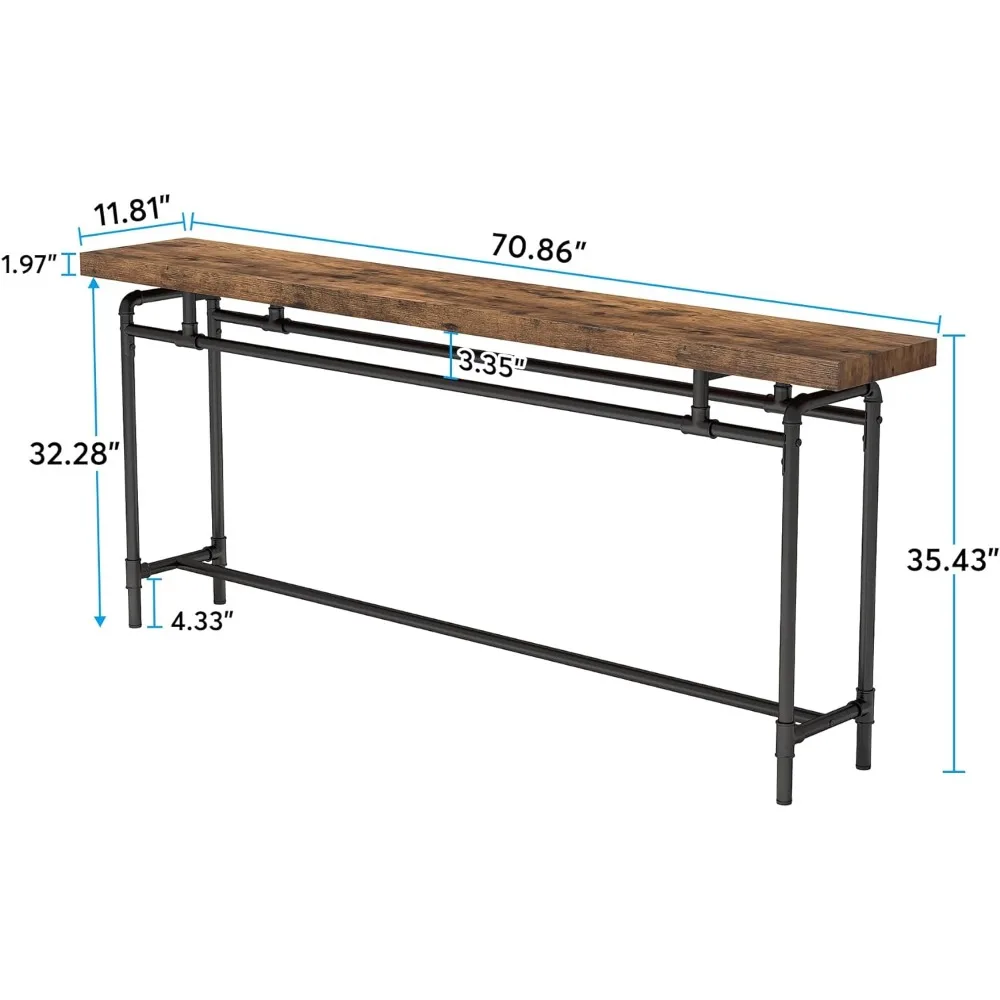 Mesa de consola extralarga para sala de estar, 70,9 pulgadas, consola estrecha Industrial, mesas de sofá detrás del sofá