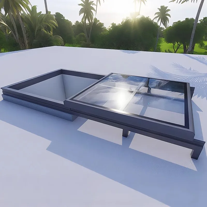 Motorized Aluminum Alloy Folding Skylight Waterproof Soundproof Automatic Opening For Basement Modern Design