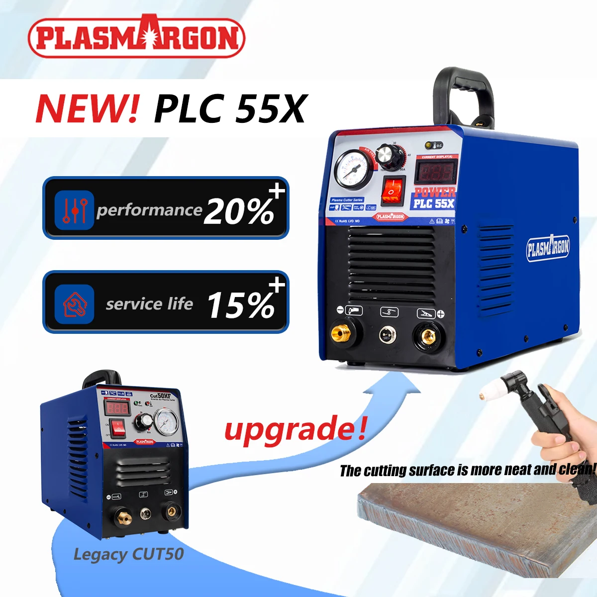 Plasmargon  PLC55X CNC High-Frequency Plasma Cutting Machine HF DC Air Plasma Cutter Cut Thickness 12mm Clean for DIY HOME