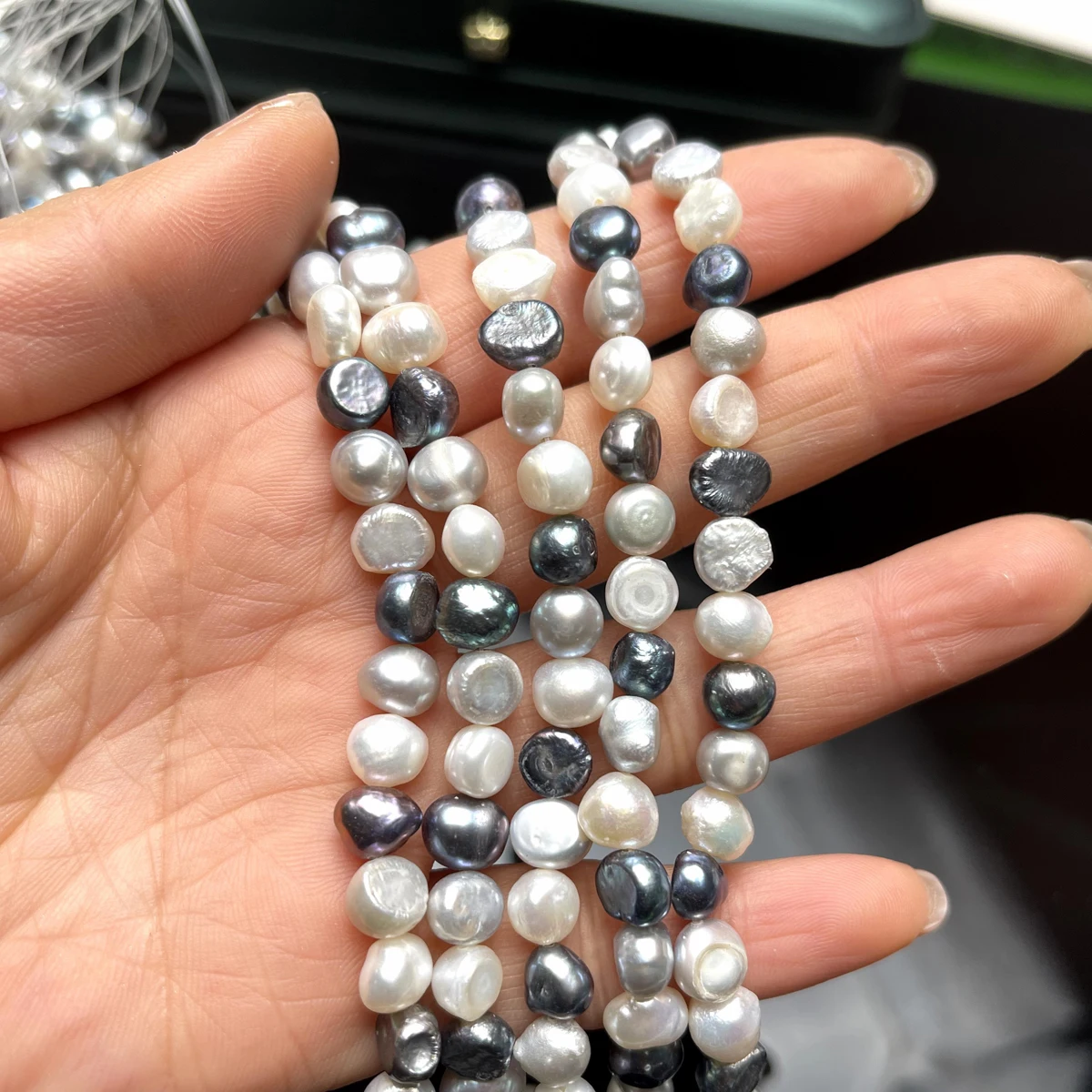 18CM Natural Freshwater Gray Pearl Beads Four Sided Light Pearl Loose Spacer Beaded for Making DIY Jewerly Necklace Bracelet 7-8