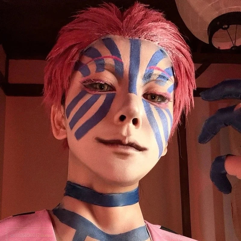 Anime demônio kimetsu no yaiba infinito castelo akaza peruca cosplay hakuji rosa cabelo curto resistente ao calor peruca sintética dia das bruxas
