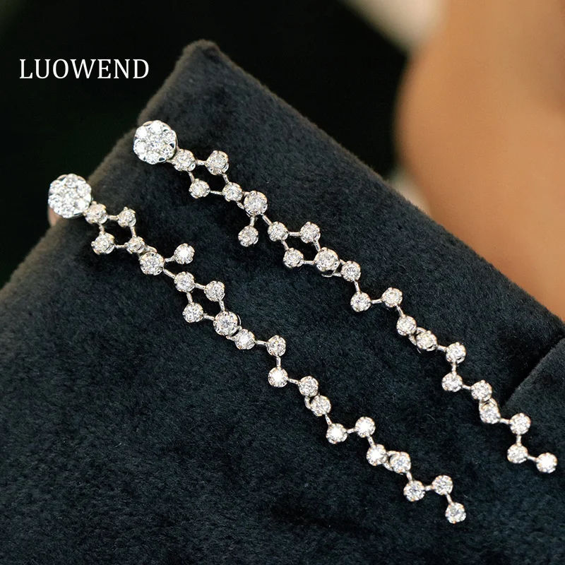 

LUOWEND 100% 18K White Gold Earrings Women Romantic Star Design Real Natural Diamond Drop Earrings High Wedding Jewelry