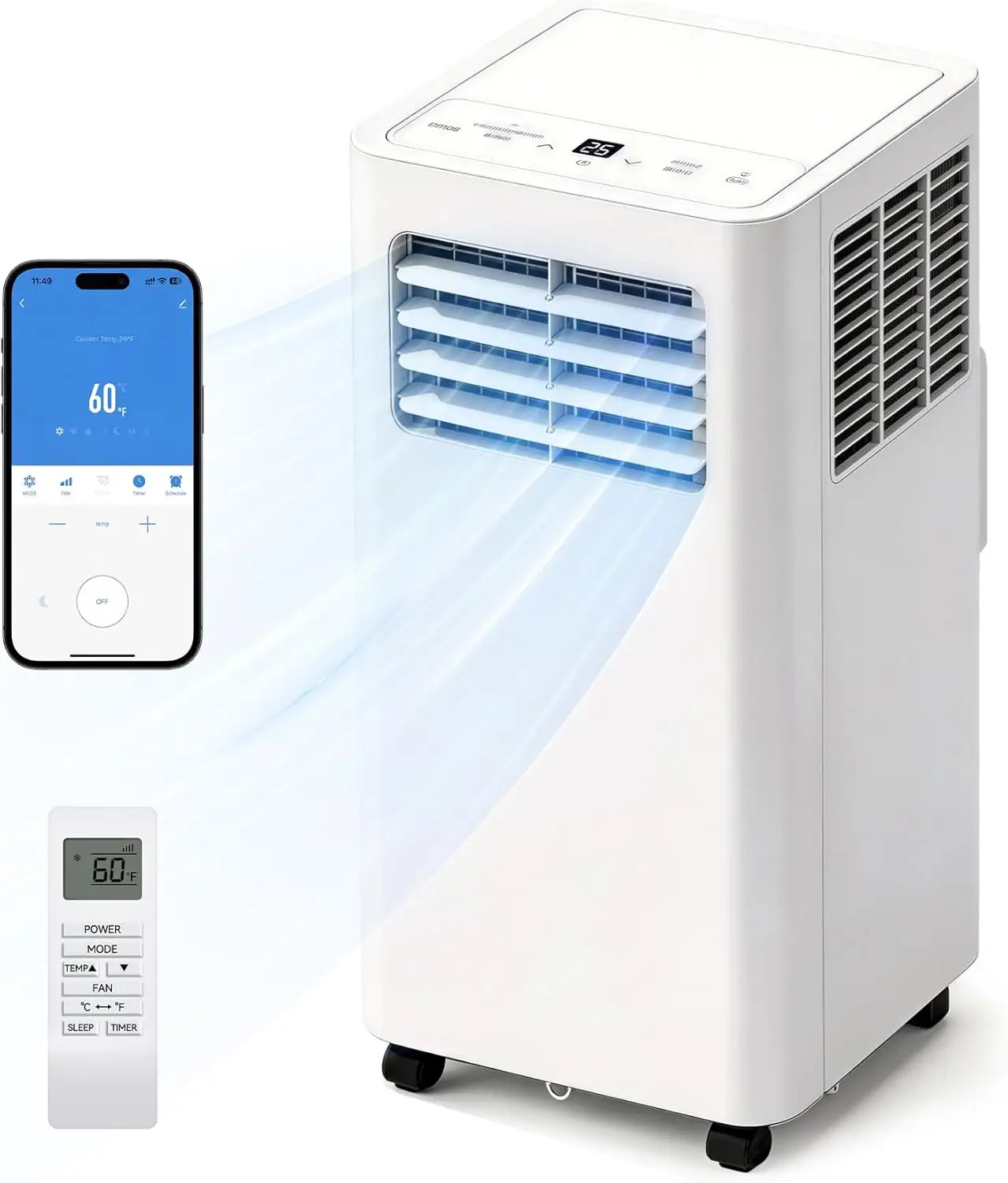 

Портативный кондиционер 14000 BTU, 3-в-1, охлаждает площадь 750 кв. футов, тихий кондиционер с вентилятором и осушителем воздуха, управление через приложение/пульт ДУ