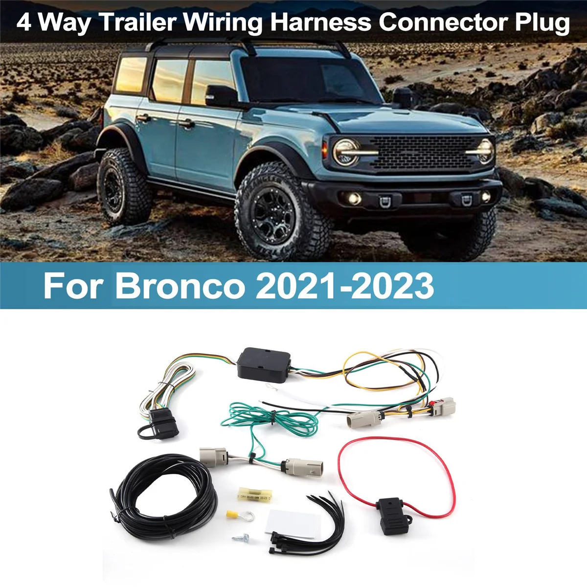 4 Way Trailer Wiring Harness Connector Plug 56471 118867 for Ford Bronco W/O LED Taillights 2021-2023