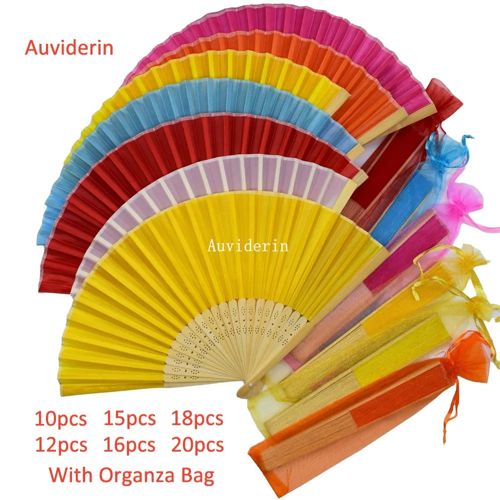 20/10Pcs Bamboo Hand Folding Fan In Organza Bag 12/15/16/18Pcs Bridal Shower Kids Christestening Favors Fans for Guest