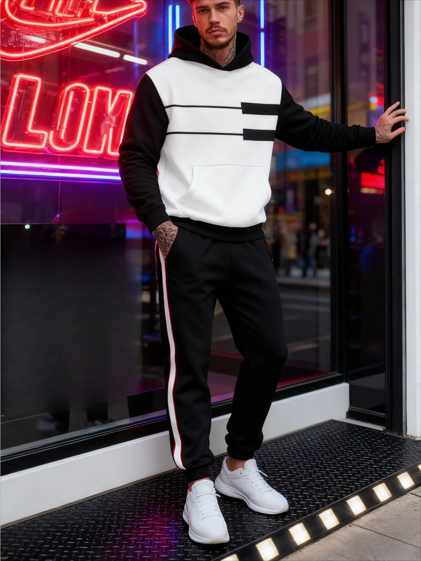 メンズデジタルプリントのおしゃれなカジュアルフード付きセット（2点セット）