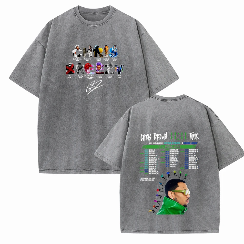 Chris Brown The 11:11 Tour 2024 Shirts Vintage Harajuku Summer  Unisex O-Neck Short Regular  Sleeve Cotton T-Shirts