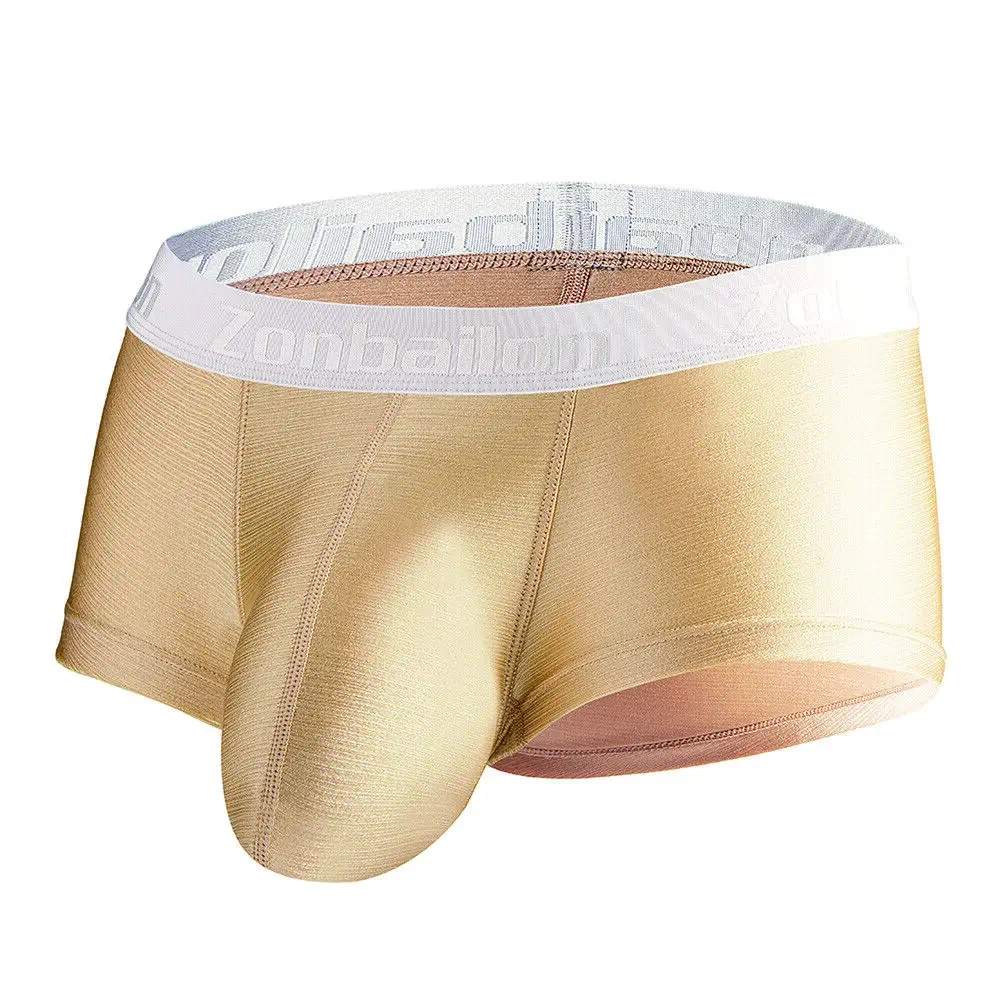Jinshi Mens Short Leg Ball Pouch Tagless Silk Trunk Sexy Bulge Enhancing Pouch Underwear Boxer Briefs Pack