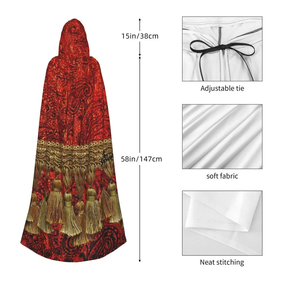 MarraKesh スタイル ロング フード付きマント 魔女 中世 コスチューム コスプレ ケープ ハロウィン ヴァンパイア 大人 ユニセックス