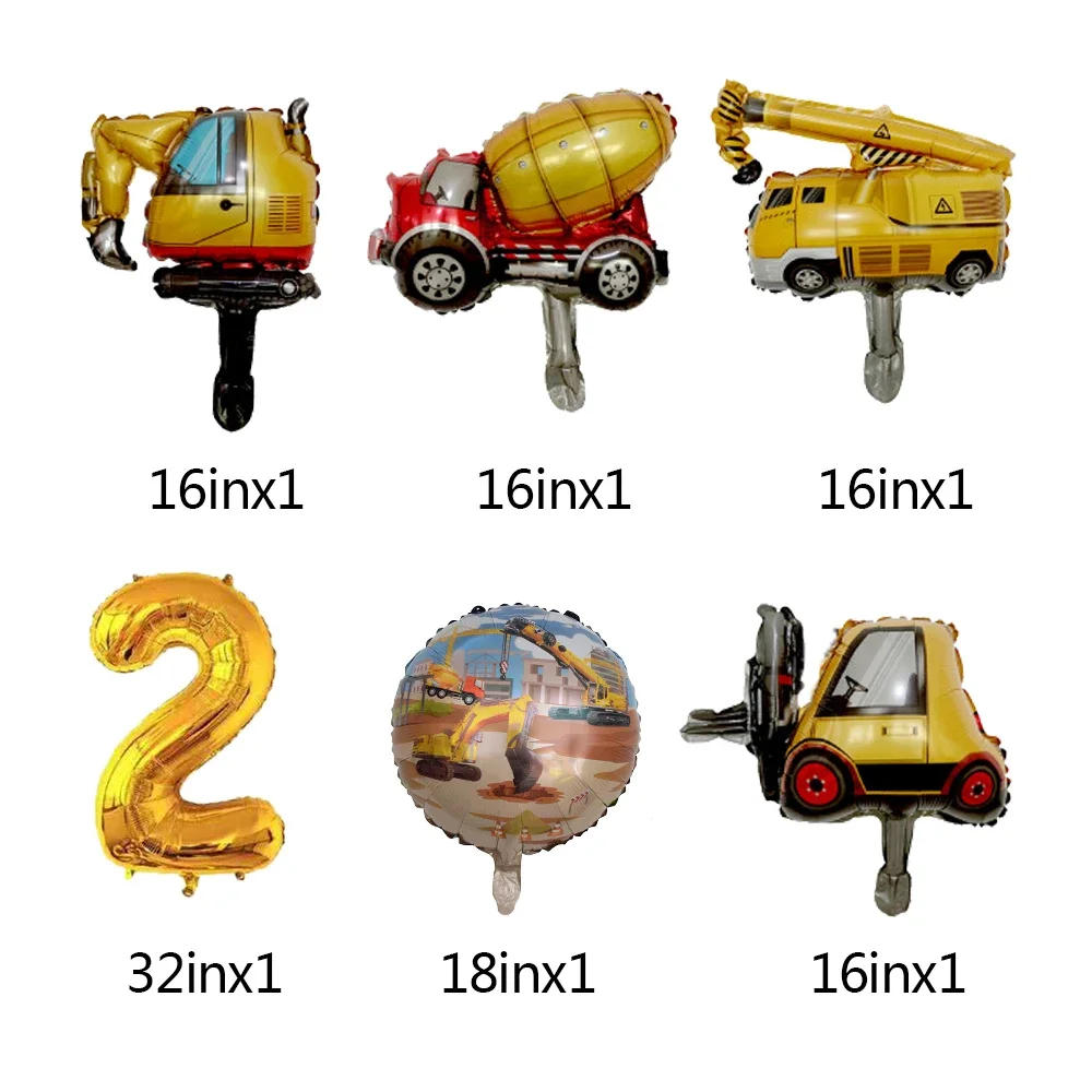 6-teiliger Mini-Karton-Fahrzeugballon mit 32-Zoll-Gold-Zahlen-Ballon-Set für Jungen, Bauauto-Thema, Geburtstagsparty-Dekorationen – Detail 1