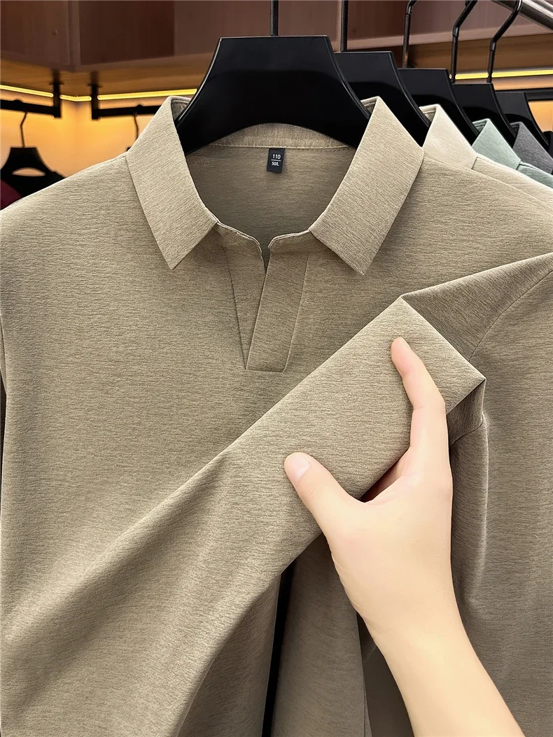 Herren Business Casual Langarm T-Shirt Frühling Herbst Bequemes Atmungsaktives Arbeitsoberteil für Formelle Anlässe Poloshirts Herren – Detail 12