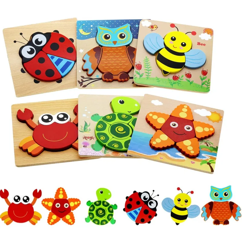 

Wooden Baby Jigsaw Puzzles Educational Cartoon Animal 3D Puzzle Jigsaw Learning Montessori Colorful Learning Toys New