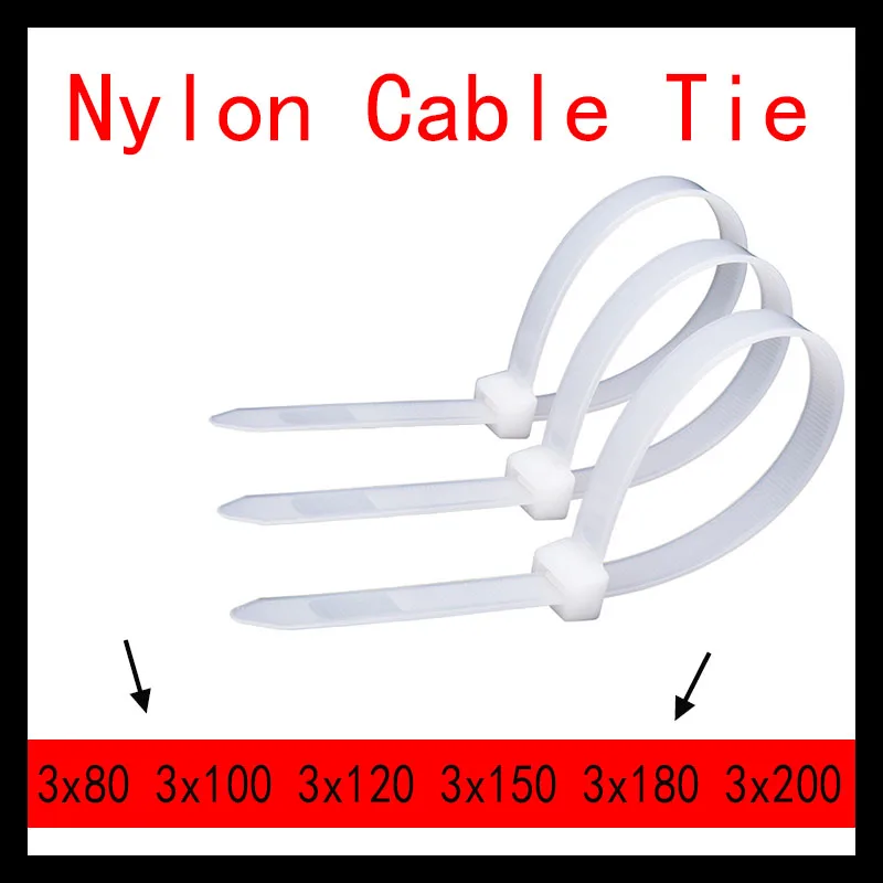 100Pcs  300PCS 600PCS  Self-locking Wire  Portfolio Sale Plastic Nylon Cable Tie Fastening Ring 3x80/100/120/150/200 Zip