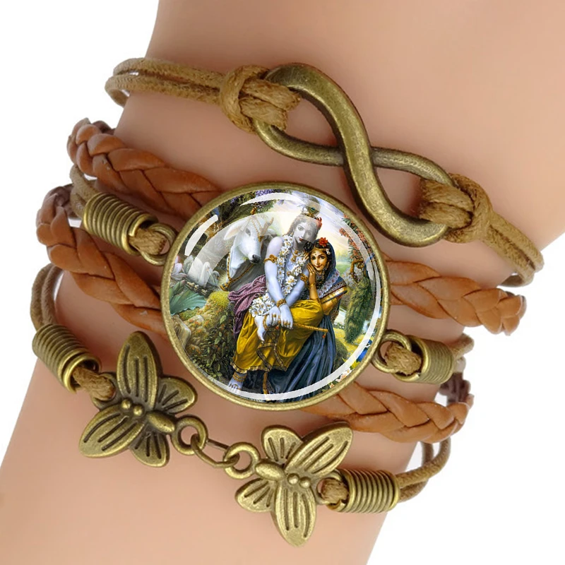 Hindu God Siva Vishnu Multilayer Woven Bracelet Hinduism Jewelry Glass Cabochon Bracelet for Men Women