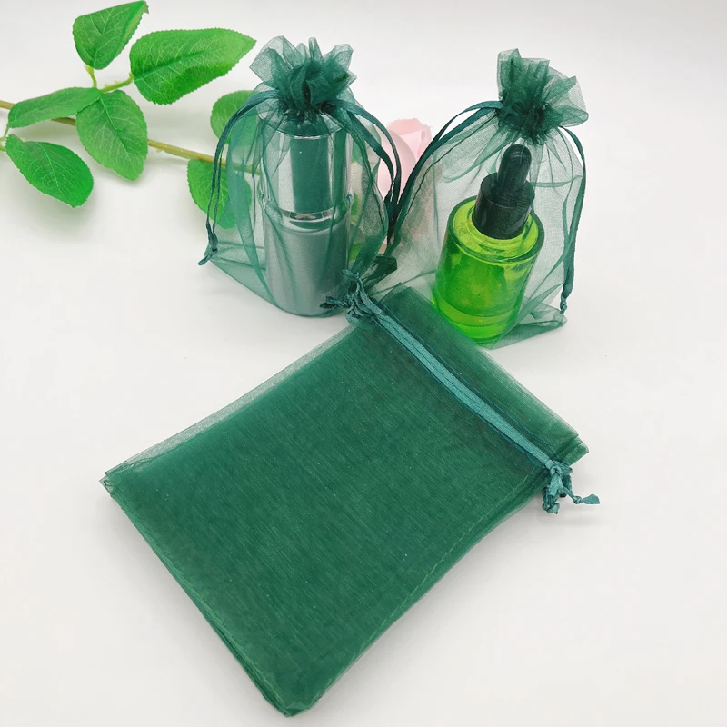 100pcs Wedding Bag Dark Blackish Green Organza Gift Bags for Jewelry Packaging Drawstring Small Gift Bag Sachet Display Pouches