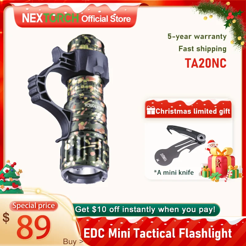 NEXTORCH TA20NC Tactical Flashlight, EDC Portable with Finger Ring High Brightness Professional Flashlight Rugged Durable TA20