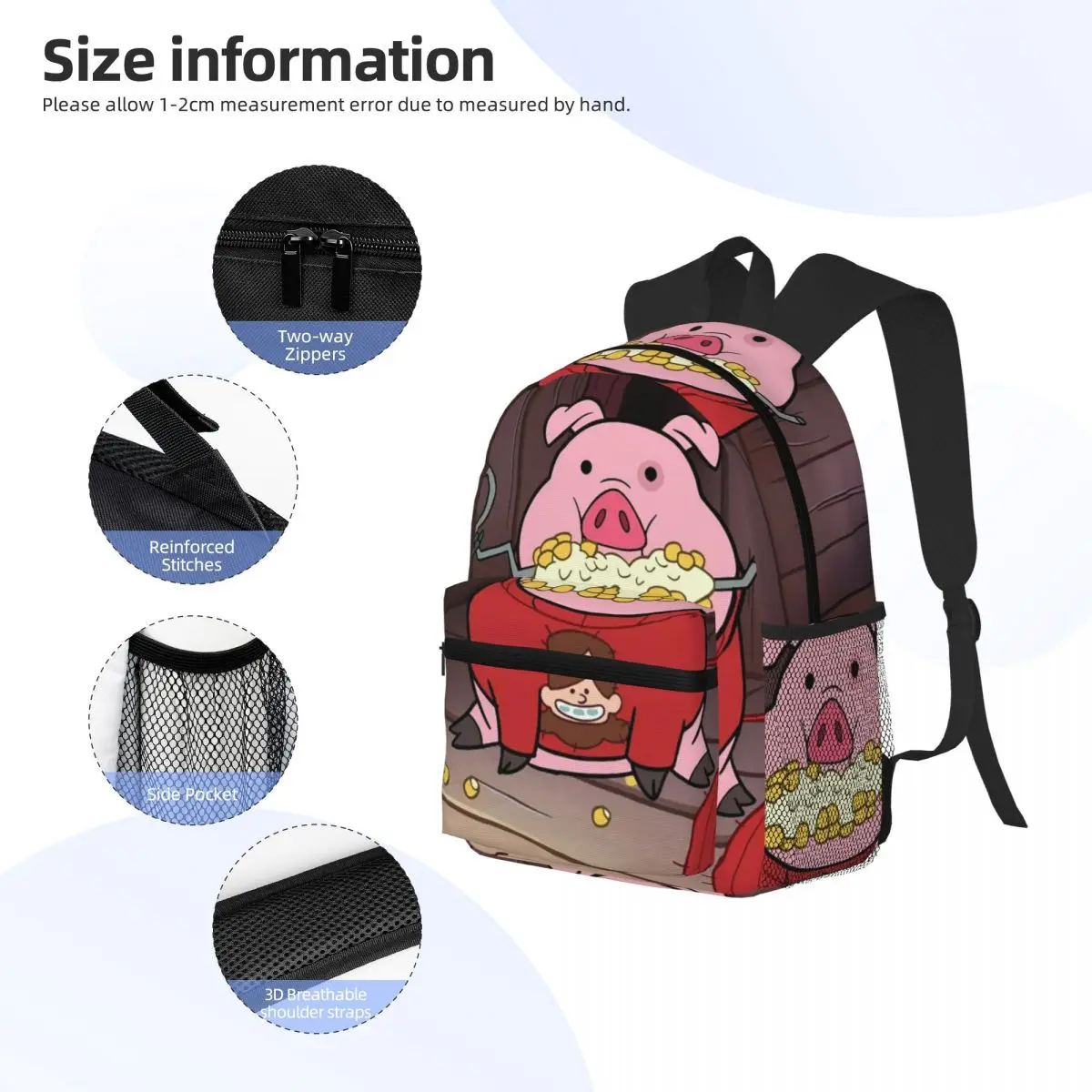 Lindo mascota cerdo Waddles dibujos animados estudiante mochila escuela bolsa senderismo viaje mochila para niños niñas moda mochila bolsos de hombro