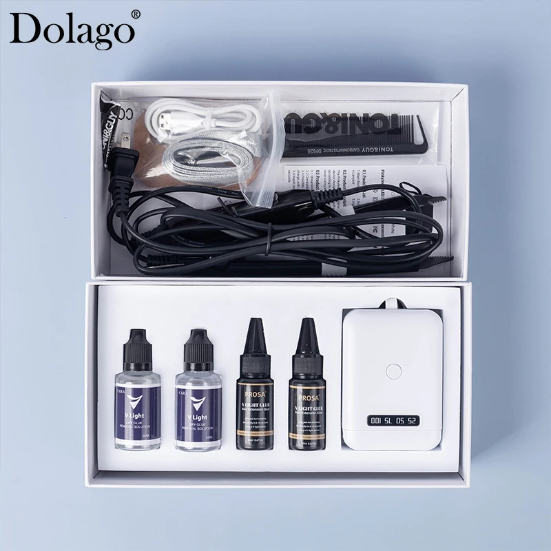 Kit de máquina de cabelo v-light, novo estilo, ferramentas de enxerto rápido, removedor de cola, conjunto de extensões de cabelo v-light, tecnologia para fita de cabelo