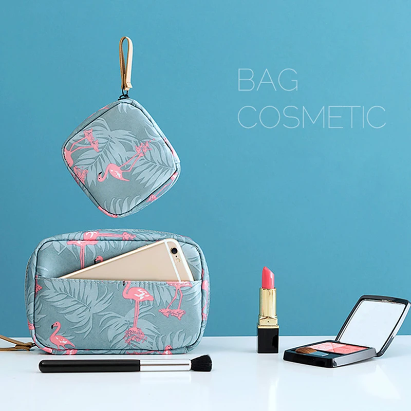 Mini borsa cosmetica Flamingo tinta unita borsa da viaggio per articoli da toeletta borsa per il trucco di bellezza Cactus borsa per cosmetici